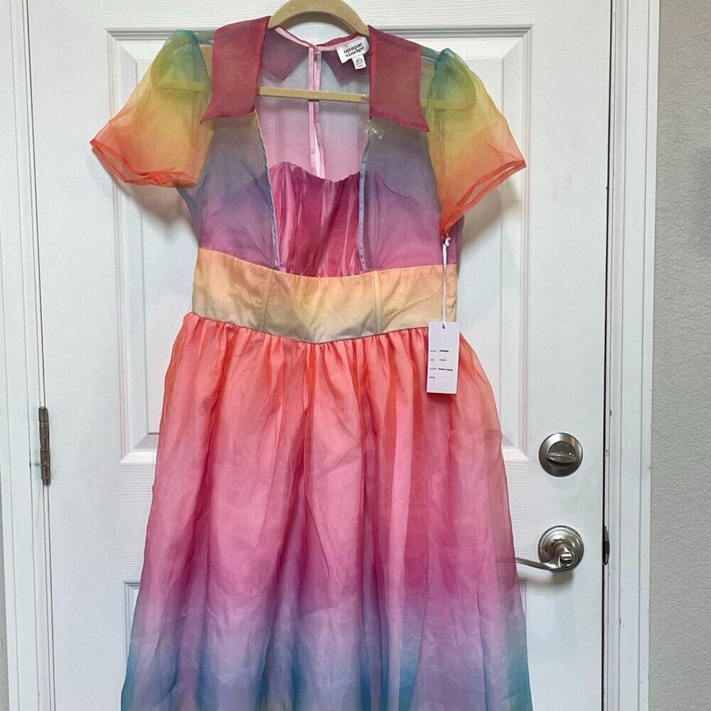 Unique Vintage 1950s Pastel Rainbow Ombre Organdy Swing  Dress Sz L NWOT #3